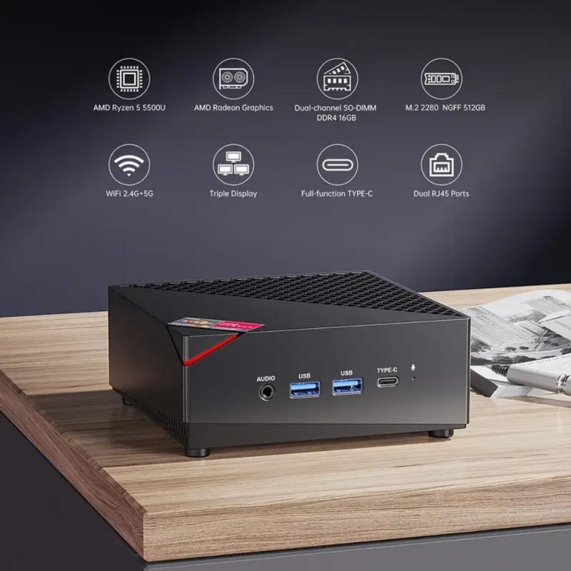 Acemagic Mini PC AMD Ryzen 7 5825U 16GB DDR4 512GB M.2 SSD PT6482681-bg