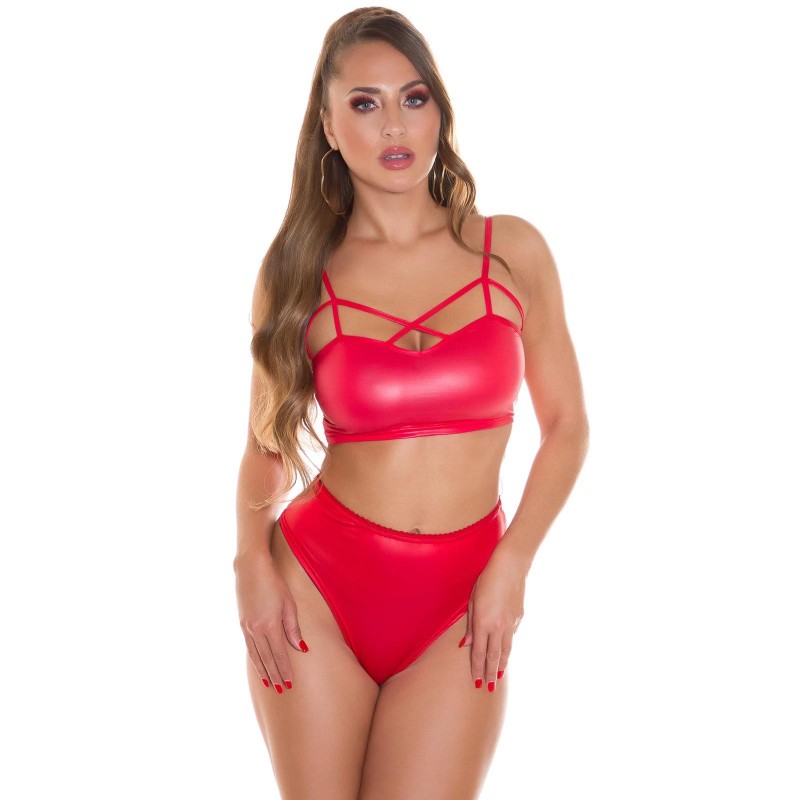 Koucla Wetlook бикини с висока талия с волани 0000UH20533R-bg