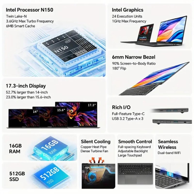 Teclast Лаптоп F17 Plus 17.3 инча 16GB RAM 512GB SSD GW2052679-bg